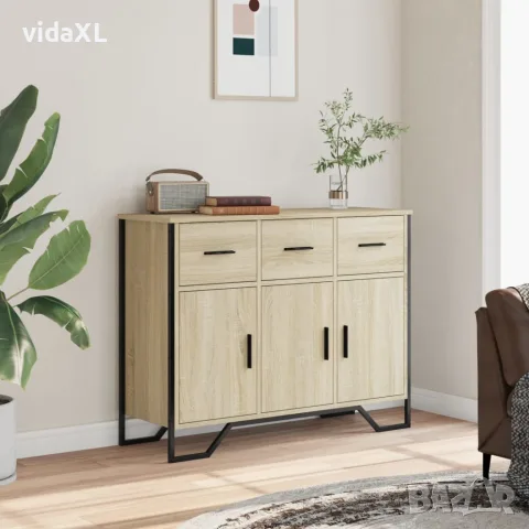 vidaXL Сайдборд, дъб сонома, 97x32,5x74,5 см инженерно дърво, снимка 3 - Бюфети - 56148243