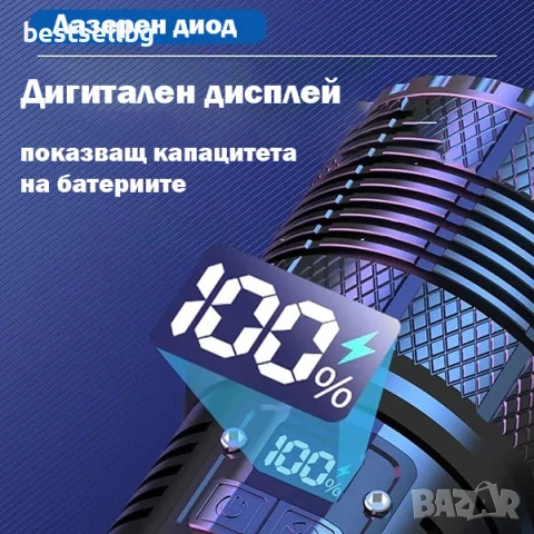 Мощен далекобоен тактически прожектор акумулаторен LED ръчен фенер и къмпинг лампа за лов риболов, снимка 2 - Къмпинг осветление - 50876287