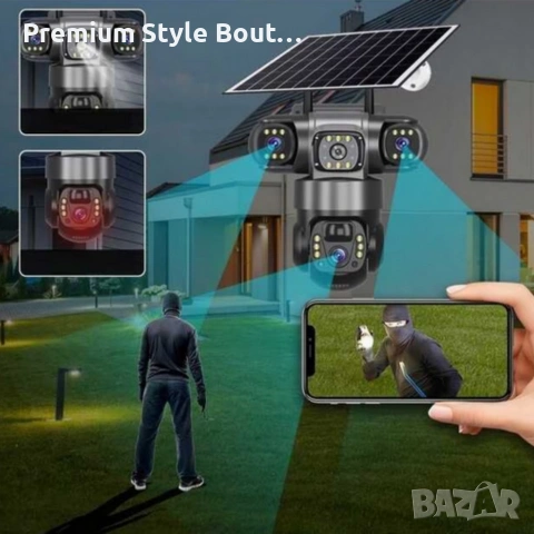 3311 - Соларна камера Lylu 4G със SIM и 4 лещи – автономно наблюдение без ток и Wi‑Fi