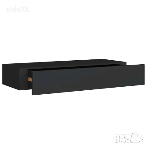 vidaXL Стенен рафт с чекмедже, черен, 60x23,5x10 см, МДФ（SKU: 330257）