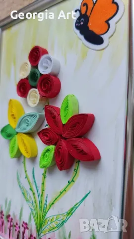3D рамка с 3 квилинг цветя и лъскави бои, 10,5х15,5 см., снимка 2 - Декорация за дома - 48652545