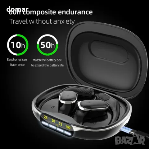 Ултра отворени безжични Bluetooth слушалки - ергономични с костна проводимост, черни, снимка 6 - Безжични слушалки - 50289045