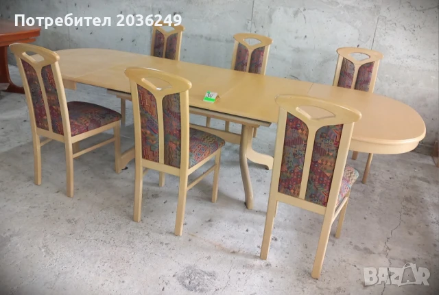 Комплект масивна разтегателна маса с 6 стола и много нива на разтягане- Автомат, снимка 2 - Маси - 51043397
