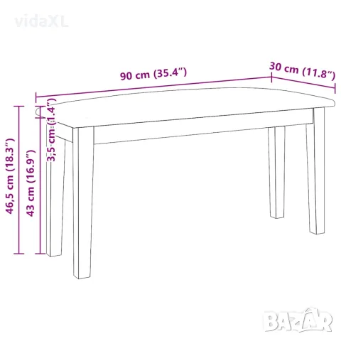 vidaXL Пейка 90 см Кафява масивна дървесина Гума, снимка 9 - Дивани и мека мебел - 56148863