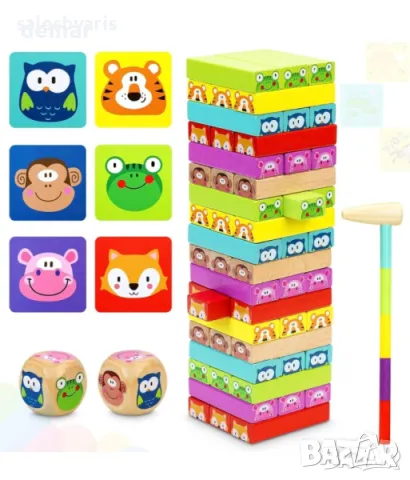 COOLJOY Дървена падаща кула за деца 3+, Игри за подреждане