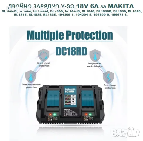 ДВОЙНО ЗАРЯДНО У-ВО 6A 14.4V - 18V за MАКIТА