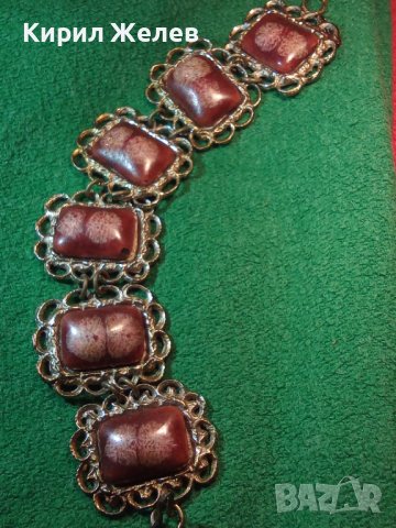 ПОЗЛАТЕНА ВЪЗРОЖДЕНСКА с КАМЪНИ БРОНЗОВА СТАРА ГРИВНА 2380, снимка 8 - Антикварни и старинни предмети - 29556075