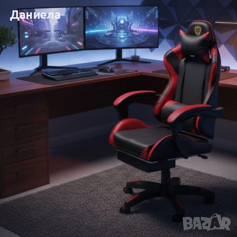 Ергономичен геймърски стол с поставка за крака – комфорт и стабилност за дълги часове без болка, снимка 2 - Столове - 53236631