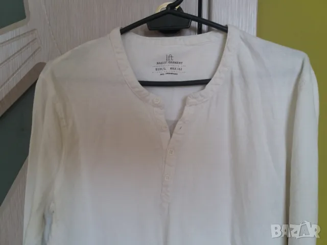 Мъжка бяла памучна блуза с дълъг ръкав М-L, снимка 2 - Блузи - 48188740