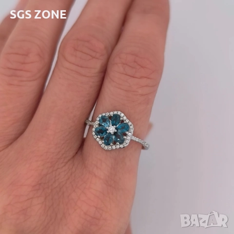 НЕЖЕН СРЕБЪРЕН ПРЪСТЕН С ЛОНДОНСКИ ТОПАЗ ОТ ТАЙЛАНД, снимка 4 - Пръстени - 52315976