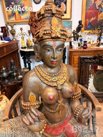 Голяма дървена скулптура / дърворезба на Богияна Парвати. №7813, снимка 2 - Антикварни и старинни предмети - 53041983