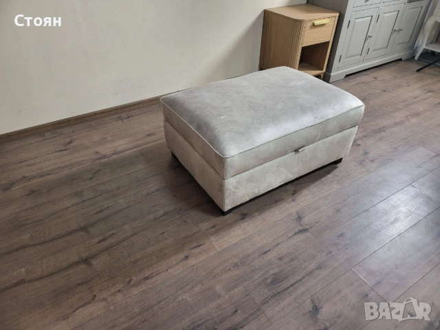 Кремава табурека от плат с функция ракла, снимка 7 - Дивани и мека мебел - 53699326