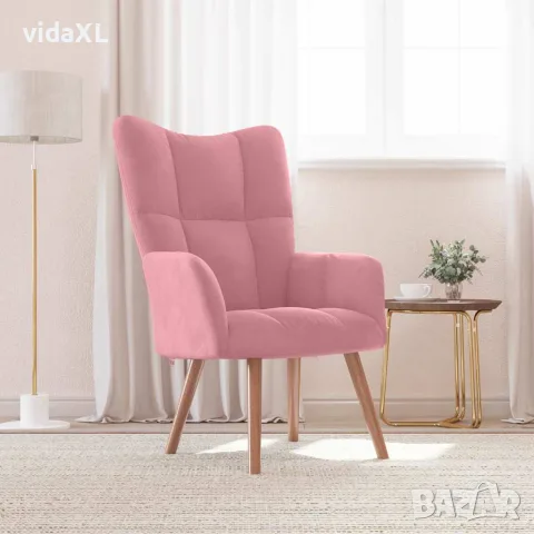 vidaXL Релакс стол, розов, кадифе, снимка 2 - Дивани и мека мебел - 56146847