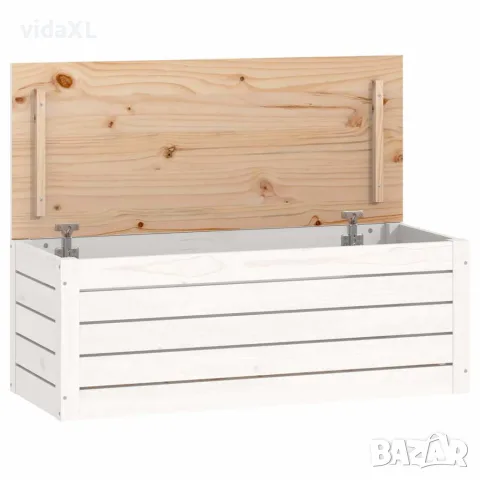 vidaXL Кутия за съхранение, бяла, 89x36,5x33 см, борово дърво масив