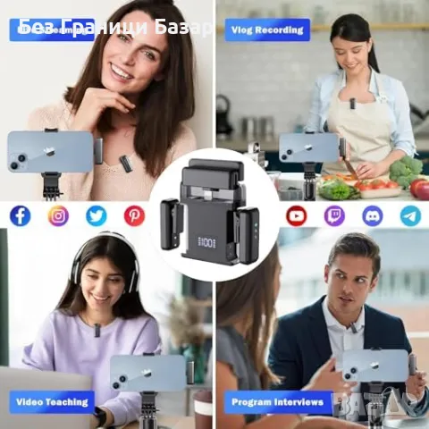 Нов Мини безжичен микрофон с AI шумопотискане, 2 приемника и калъф, снимка 8 - Други - 47519961