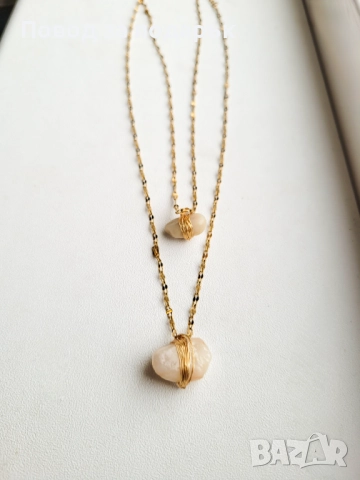 Двуслойно колие от неръждаема стомана и естествен кварц , снимка 3 - Колиета, медальони, синджири - 52660912