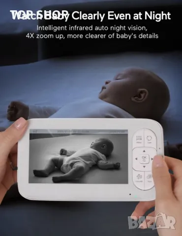 Babycozy Video Бебефон с камера и аудио 5" 720P дисплей 5000mAh, снимка 6 - Бебефони - 48938457