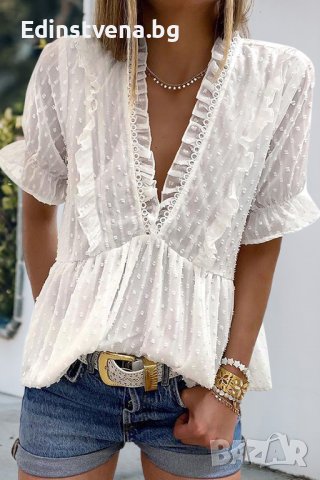 Дамска елегантна блуза в бяло, снимка 1 - Корсети, бюстиета, топове - 39994009