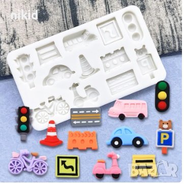 Трафик пътни знаци светофар превозни средства кола автомобил силиконов молд форма фондан декор