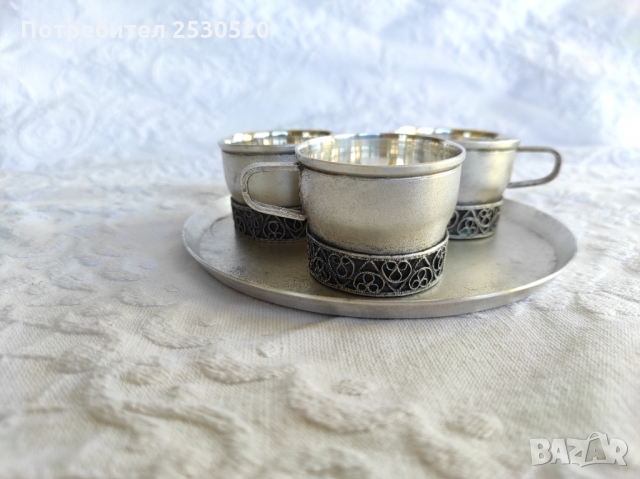 Винтидж посребрен сервиз за кафе - Юммет - СССР