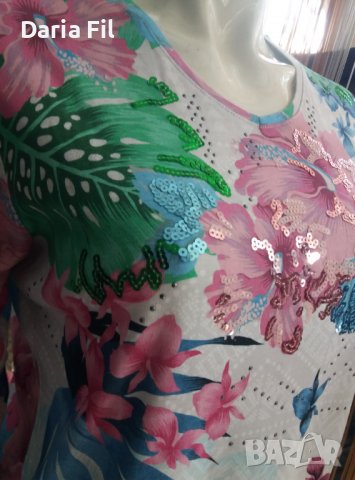 УНИКАЛНО КРАСИВА блуза на цветя с пайети , снимка 3 - Тениски - 40104378