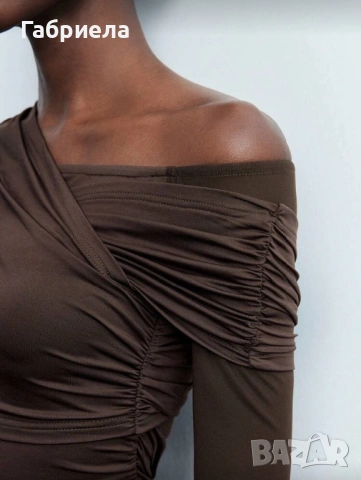 Нова къса кафява рокля с дълъг ръкав, снимка 3 - Рокли - 53014709