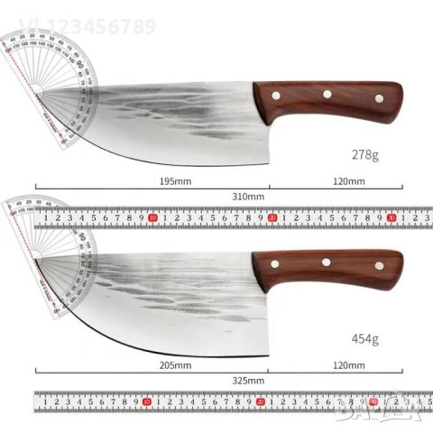Широк кухненски нож / сатър 205х325 мм ръчно кован, снимка 4 - Ножове - 42225487