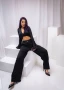 Черен дамски панталон с висока талия, снимка 2