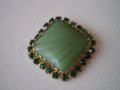 ЗеленаЧехия брошка - игла  Чешко стъкло 1930-40-те години, снимка 7