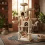 Драскалка за котки Beige 206 см – XXL катерушка с 2 къщички, хамак и площадки, снимка 2