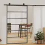 vidaXL Плъзгаща се врата с механизъм ESG стъкло и алуминий 102x205 см, снимка 2