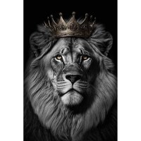 👑 113см! Огромна картина "Лъв с корона", снимка 1 - Картини - 41907411