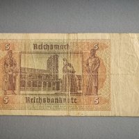 Банкнота - Трети райх - Германия - 5 марки | 1942г., снимка 2 - Нумизматика и бонистика - 44337480