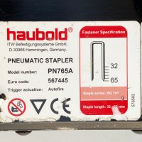 HAUBOLD PN 765A - Професионален пневматичен телбод (такер за скоби), снимка 6 - Други инструменти - 41541913