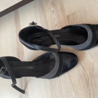 Черно-сиви обувки на среден ток, 36 номер, снимка 2 - Дамски обувки на ток - 35990879