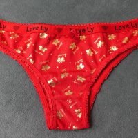 Love Ly M размер червени бикини със златисти пеперудки, снимка 1 - Бельо - 40512931
