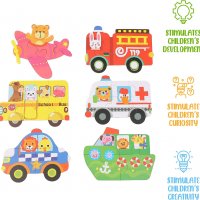 Нов комплект 6 броя дървен пъзел за деца 3+ години образователна играчка , снимка 2 - Образователни игри - 39797888