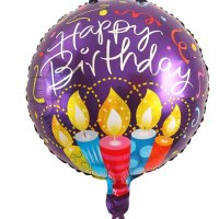 Happy Birthday свещи кръгъл лилав фолио фолиев балон хелий или въздух парти рожден ден, снимка 1 - Други - 41455755