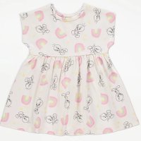 Облекло с дъгова рокля и дънково яке на Tweety, снимка 2 - Бебешки рокли - 41898809