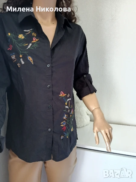 Черна риза с бродерия Л, снимка 1