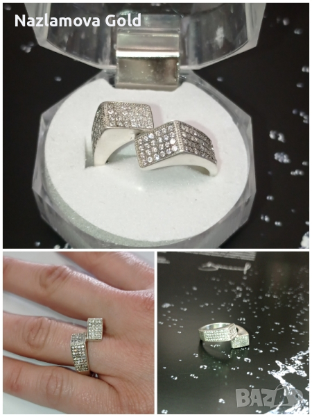 Сребърен пръстен с камъчета безплатна кутия за подарък , снимка 1