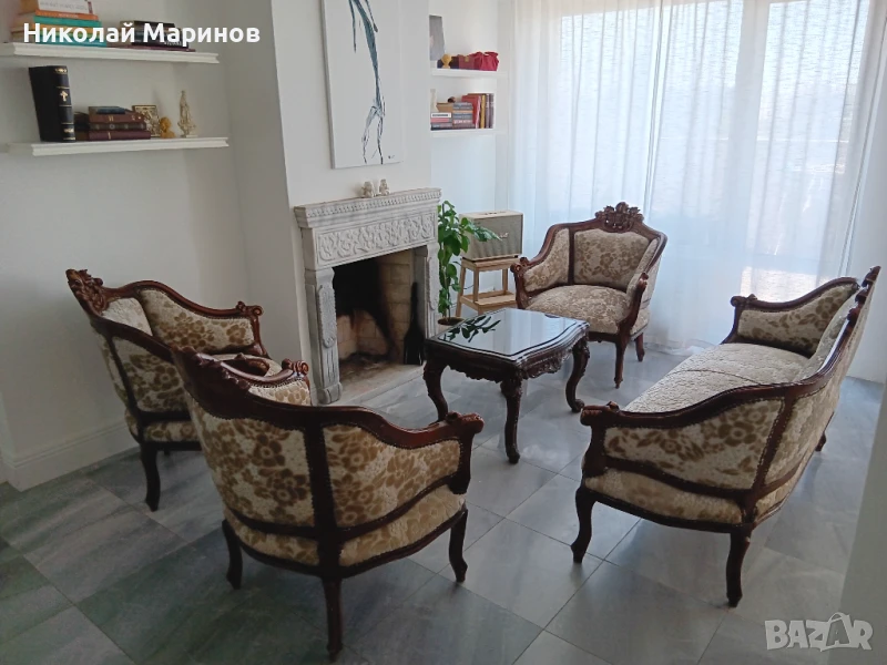 Елегантна холна гарнитура от масивен орех, бароков стил – 1970 г., снимка 1