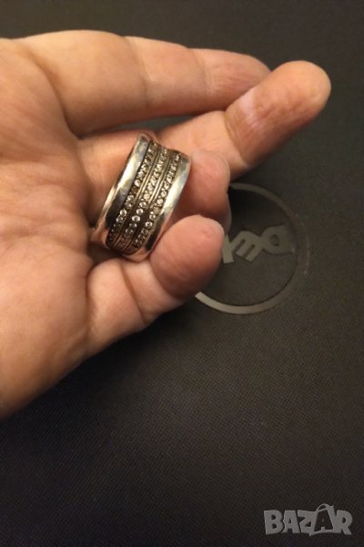 Оригинален  Bvlgari масивно сребро три реда цирконий , снимка 1