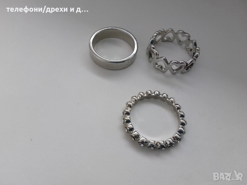 3 сребристи дамски пръстена (вътрешен диаметър 17 мм), снимка 1