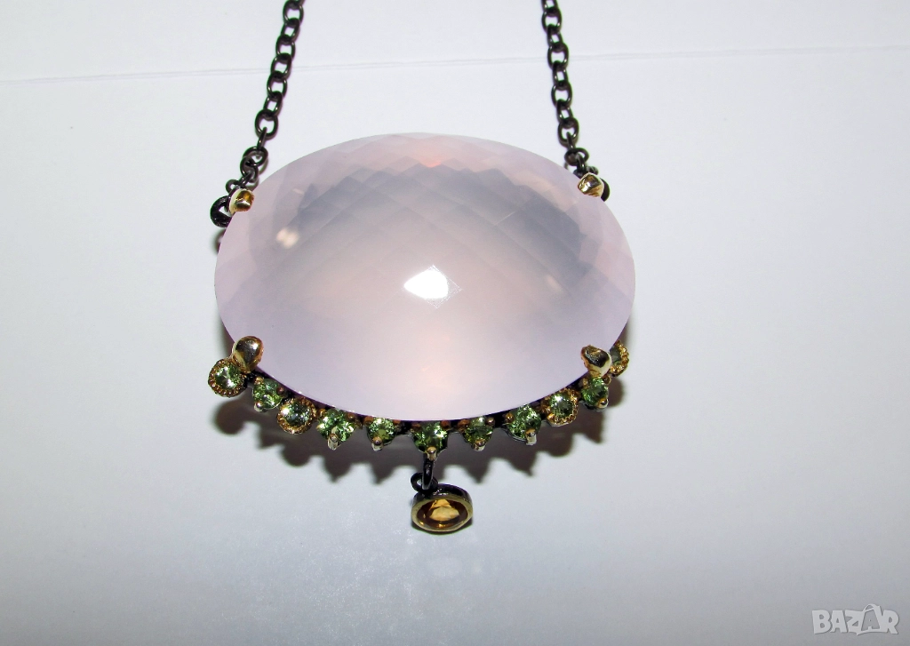 925 сребтърно колие с 150 карата розов кварц, подходящо за подарък, снимка 1