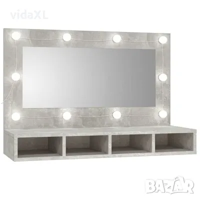 vidaXL Огледален шкаф с LED, бетонно сив, 90x31,5x62 см(SKU:808895), снимка 1