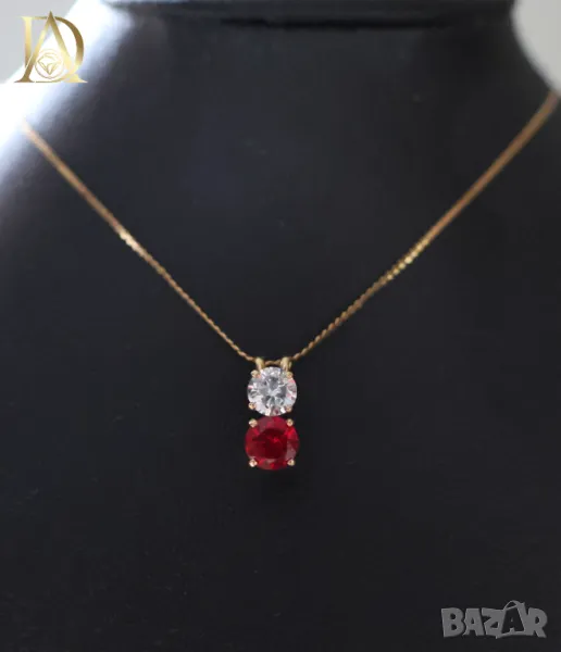 Ново Златно Италианско Колие с 0.40кт Естествен Диамант и Рубин, снимка 1