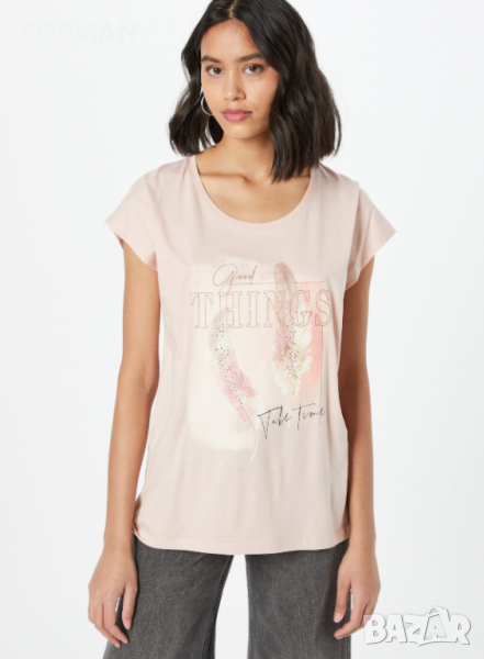 СТРАХОТНА тениска в нежен розов цвят със златист надпис и кабсички, снимка 1