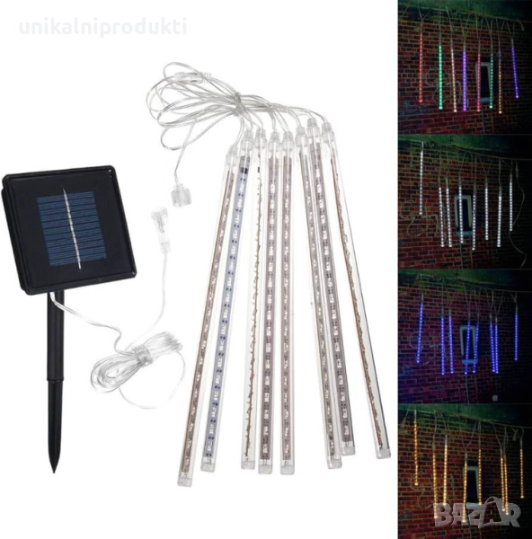 Соларни коледни лампички снежно бяла светлина падащ сняг 3м х 30см LED , снимка 1