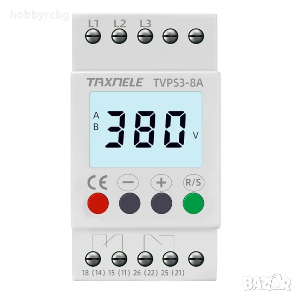 TVPS3-8A,Трифазна защита от напрежение,загуба на фаза,обръщане на фаза,фазов дисбаланс, снимка 1